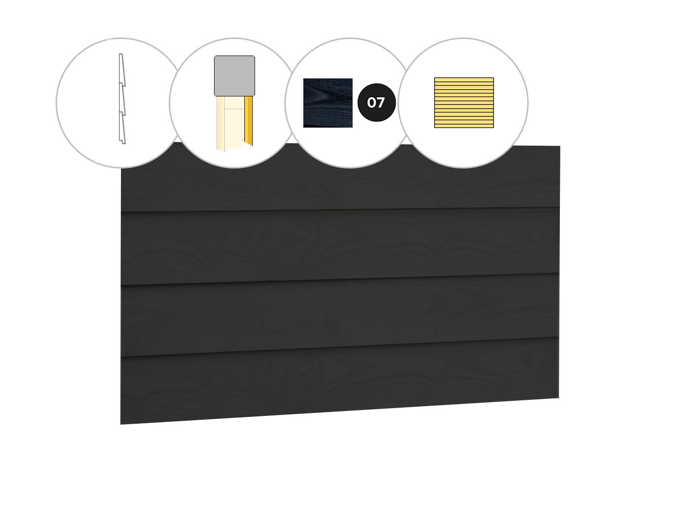 Zweeds rabat plankenset vuren bij wand C, 278,5 x 224 cm, zwart gespoten.