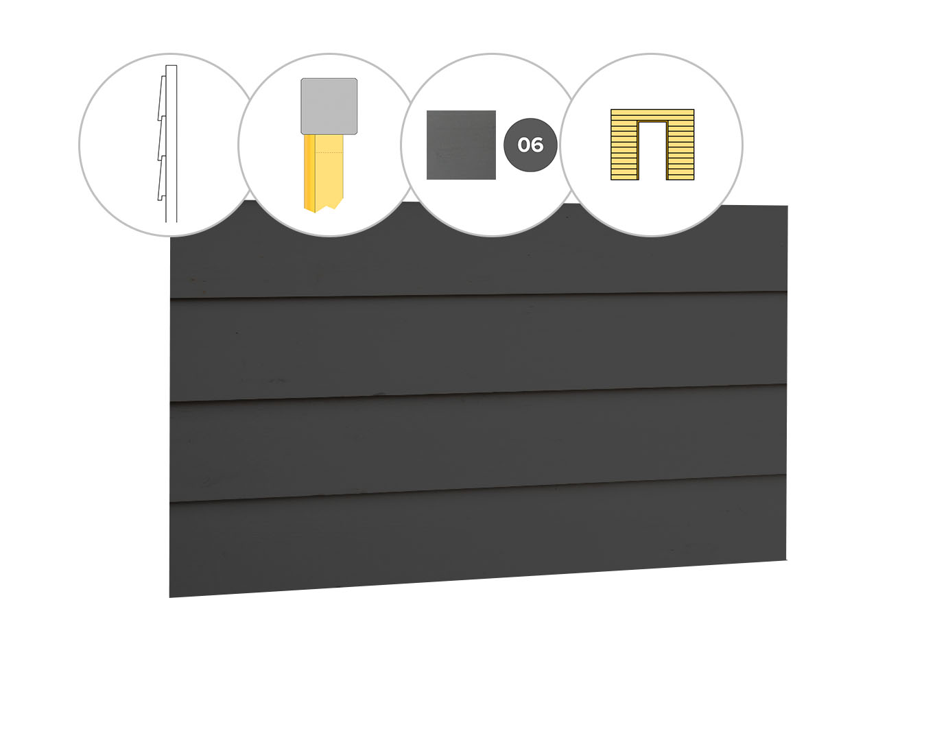 Zweeds rabat vuren enkelzijdige voorwand B, t.b.v. enkele deur, 228,5 x 285 cm, antraciet gespoten.