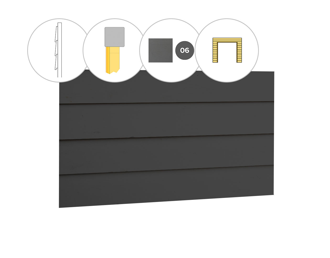 Zweeds rabat vuren enkelzijdige voorwand C, t.b.v. dubbele deur, 278,5 x 285 cm, antraciet gespoten.