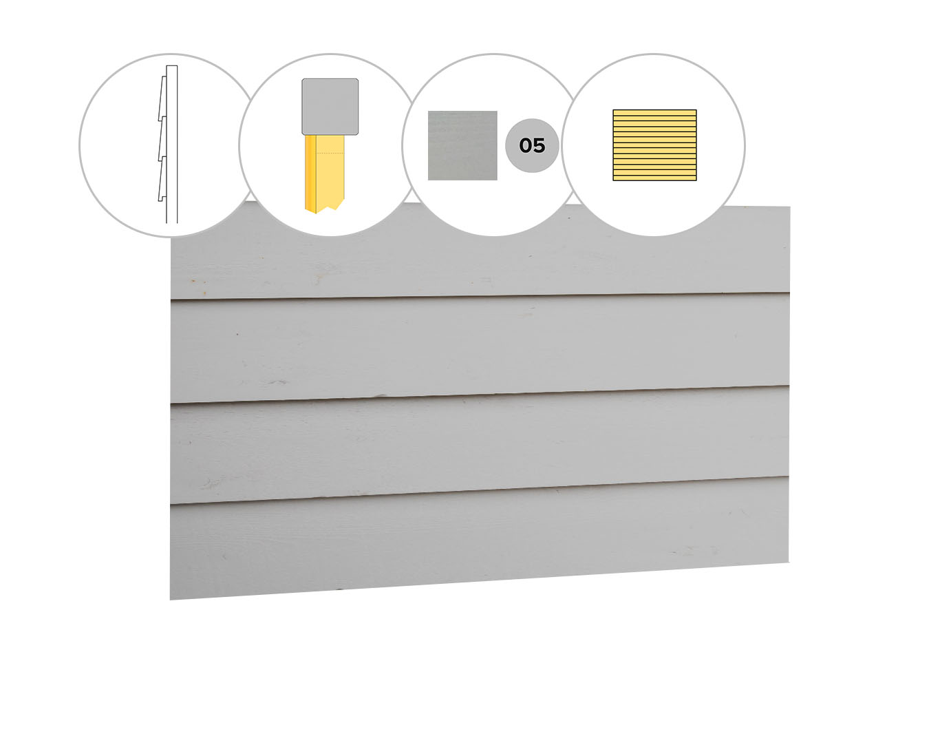 Zweeds rabat vuren enkelzijdige wand B, 228,5 x 224 cm, lichtgrijs gespoten.