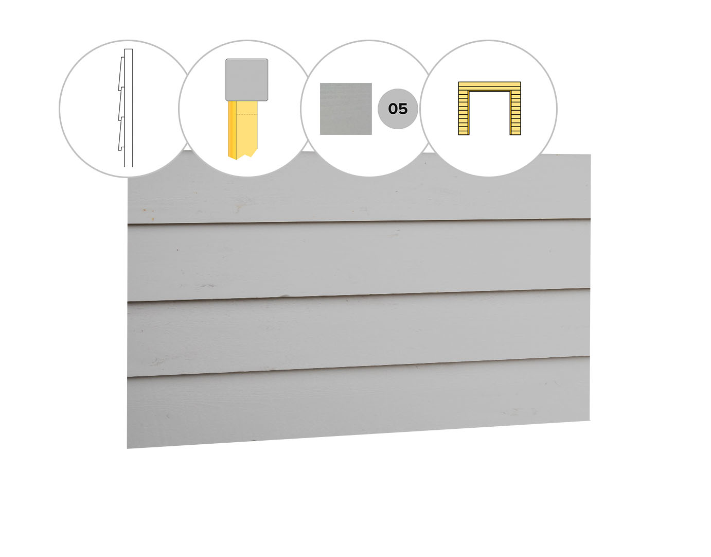 Zweeds rabat vuren enkelzijdige wand C, t.b.v. dubbele deur, 278,5 x 224 cm, lichtgrijs gespoten.