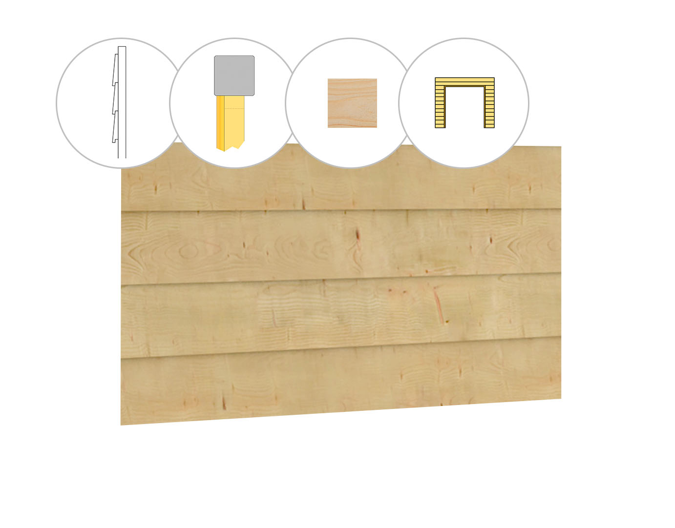 Zweeds rabat vuren enkelzijdige wand C, t.b.v. dubbele deur, 278,5 x 224 cm, onbehandeld.