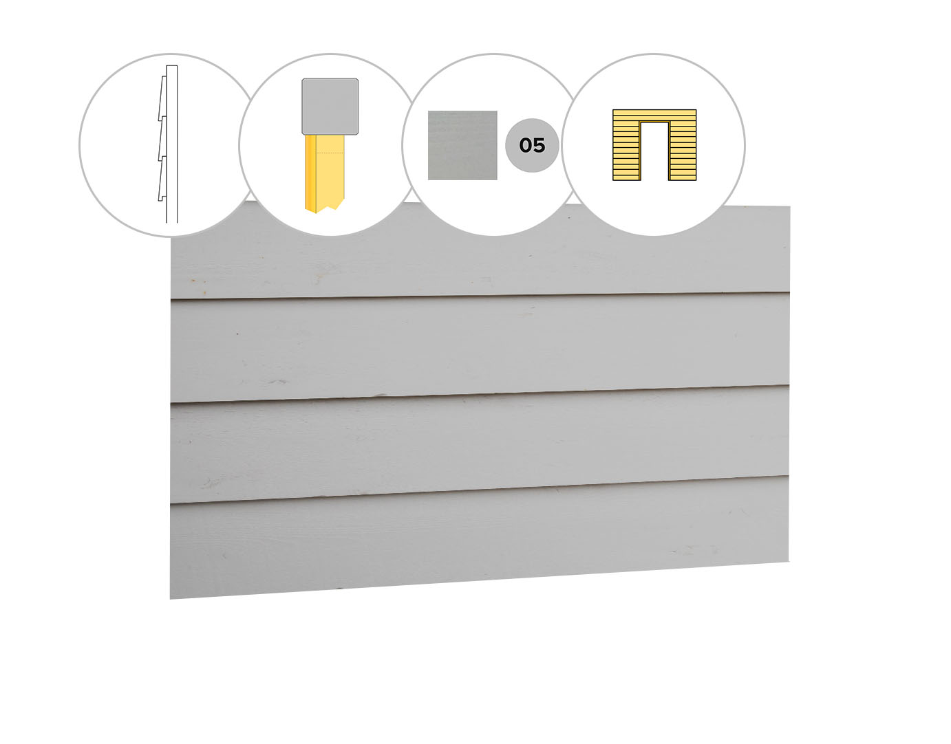 Zweeds rabat vuren enkelzijdige wand E, t.b.v. enkele deur, 371 x 224 cm, lichtgrijs gespoten.