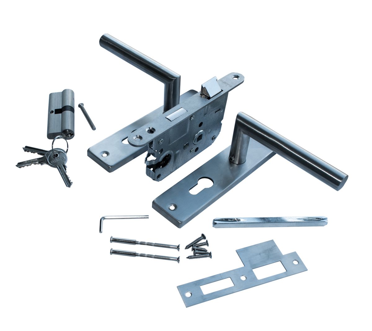 Poortslot RVS met cilinderslot kruk/schild