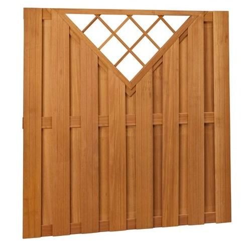 Hardhouten tuinscherm 180x180cm Robuust met trellis V-Raam