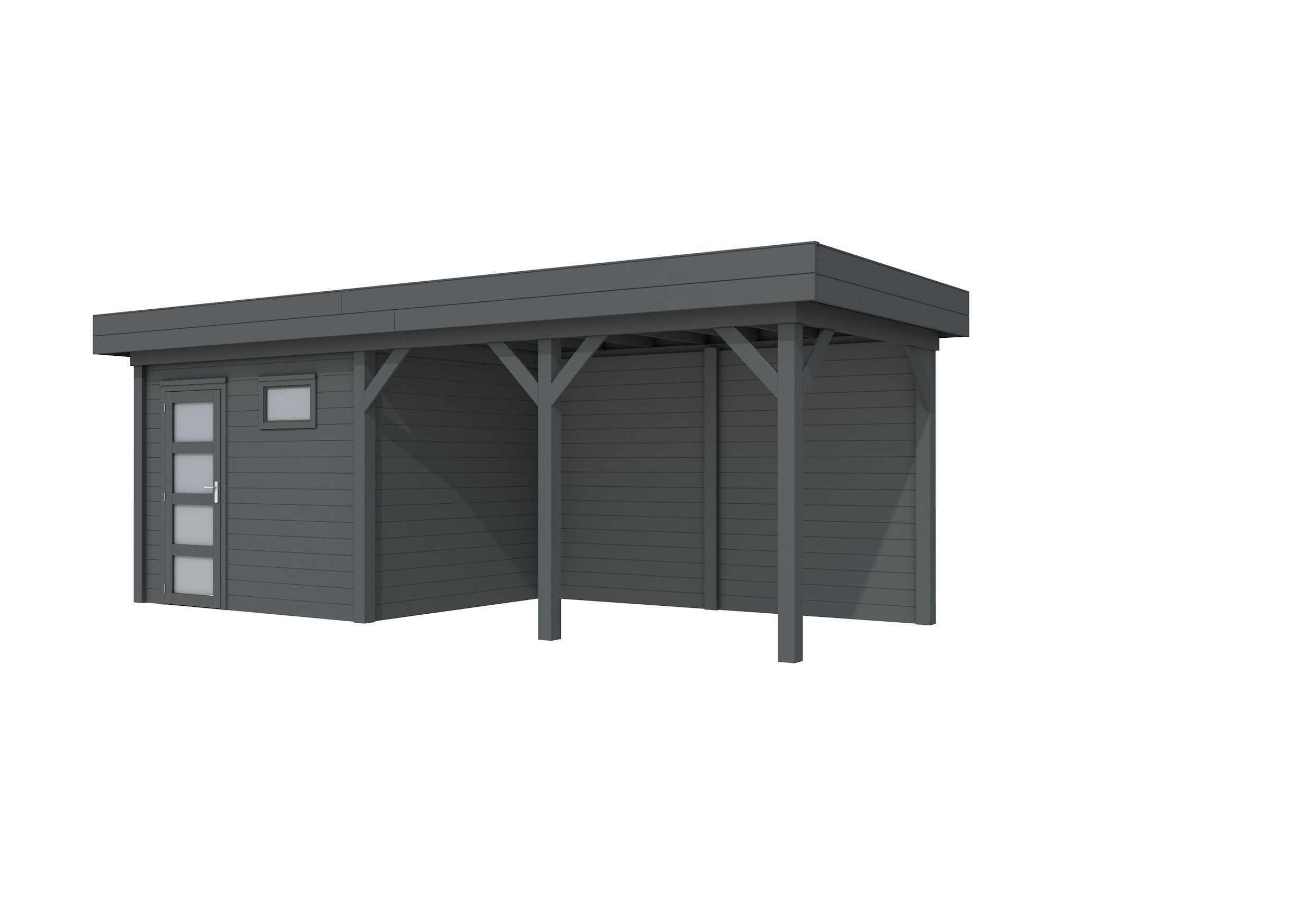 Vuren Topvision Bonte Kraai, 300 x 250 en luifel 400 cm, antraciet gespoten.