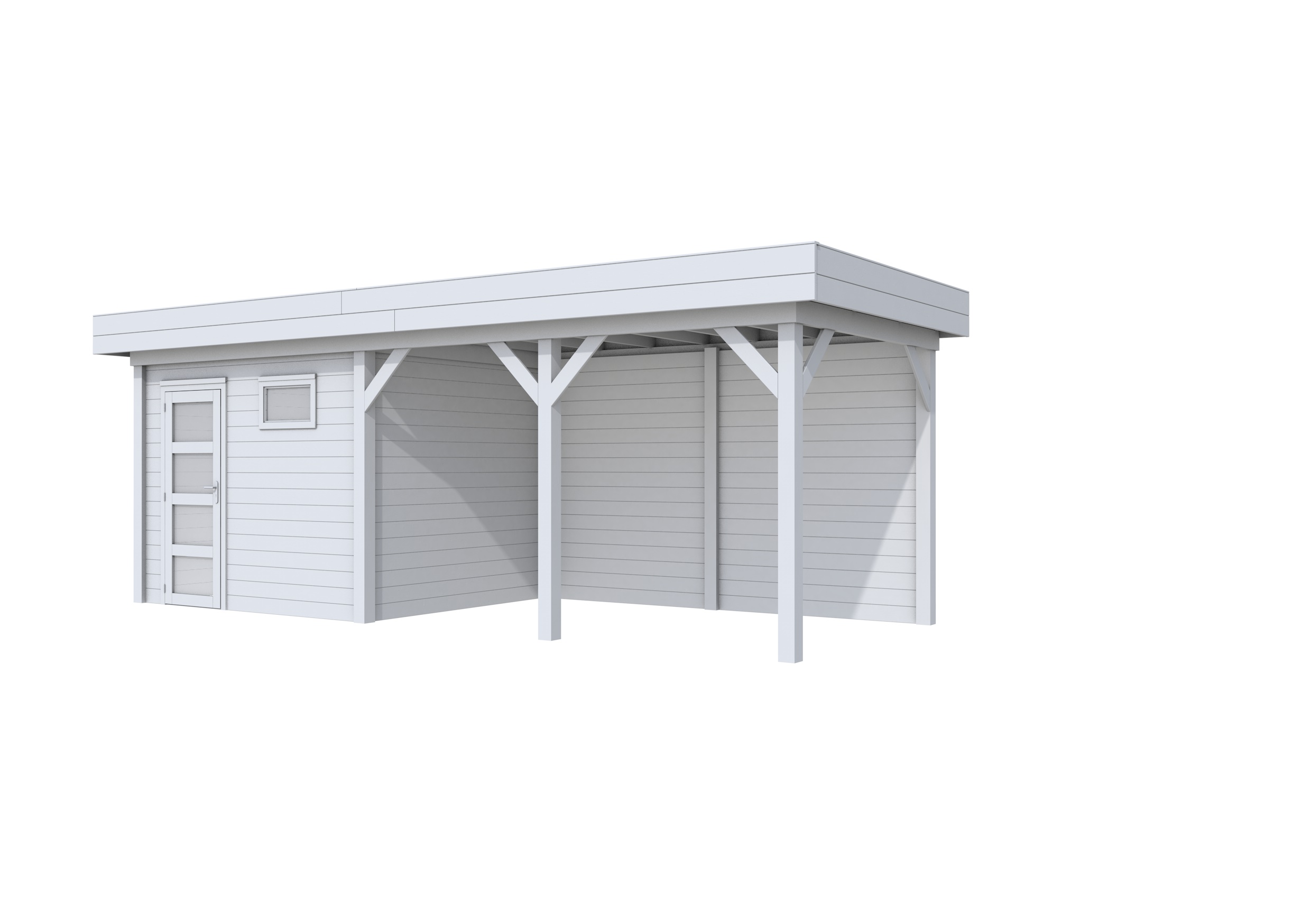 Vuren Topvision Bonte Kraai, 300 x 250 en luifel 400 cm, lichtgrijs gespoten.