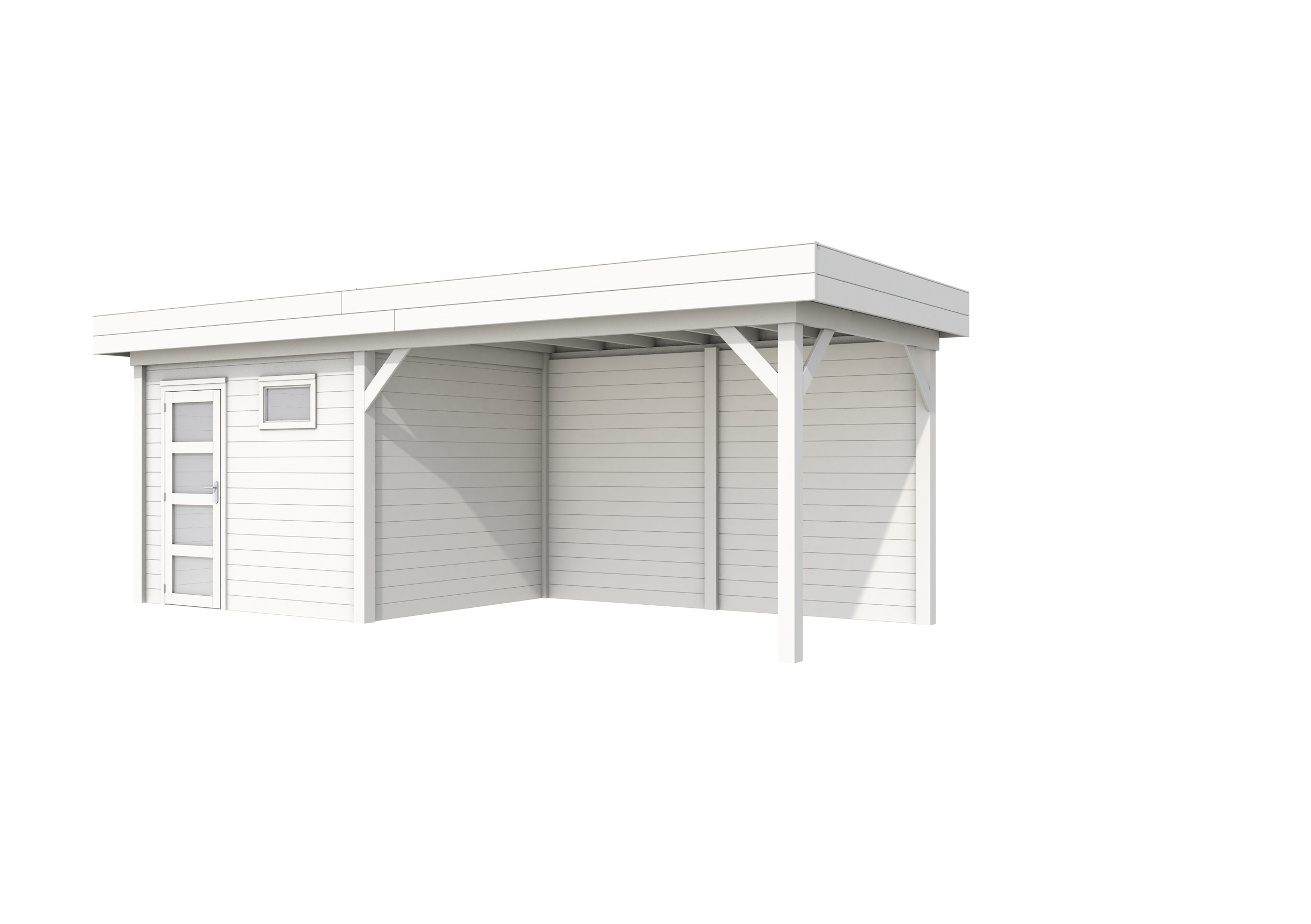 Vuren Topvision Bonte Kraai, 300 x 250 en luifel 400 cm, wit gespoten.