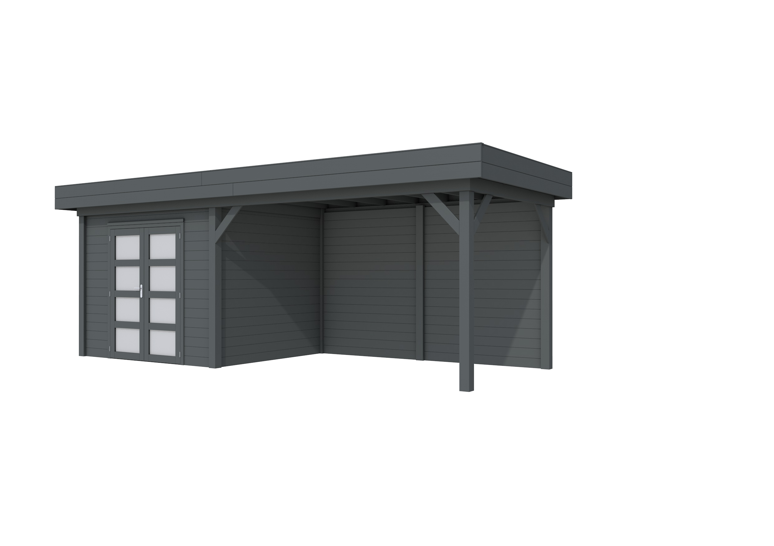 Vuren Topvision Bonte Specht, 300 x 250 en luifel 400 cm, antraciet gespoten.