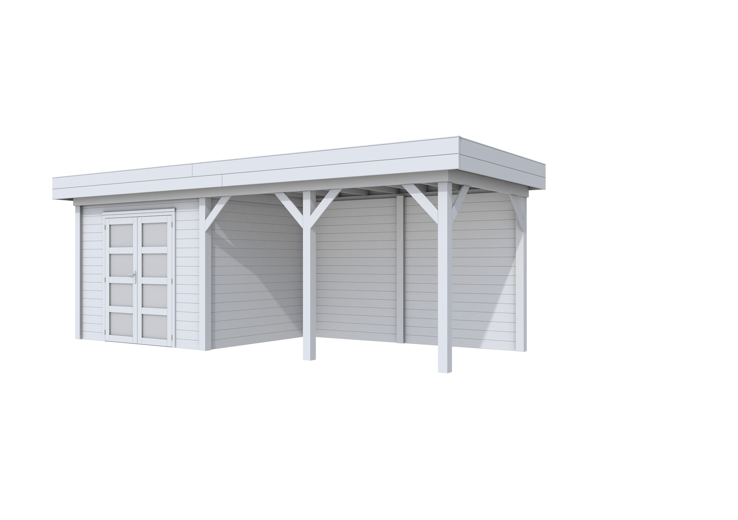 Vuren Topvision Bonte Specht, 300 x 250 en luifel 400 cm, lichtgrijs gespoten.