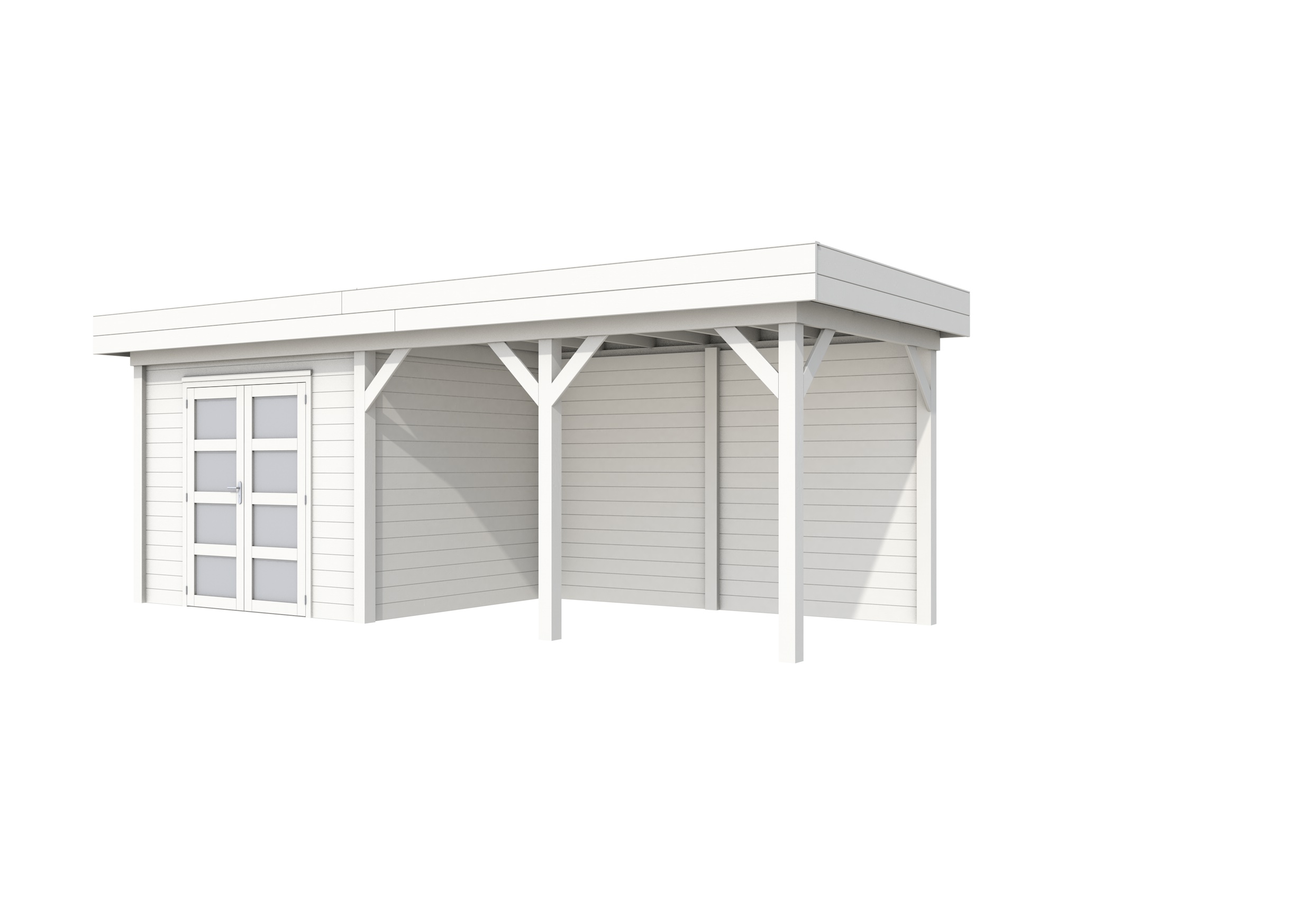 Vuren Topvision Bonte Specht, 300 x 250 en luifel 400 cm, wit gespoten.