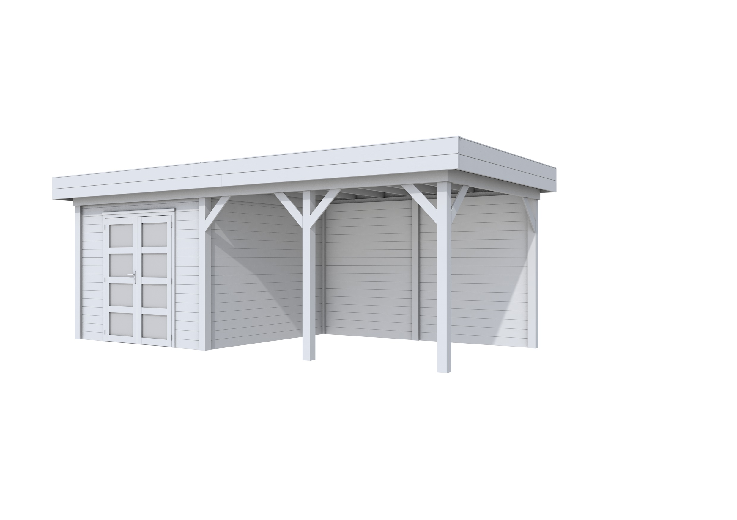 Vuren Topvision Bosuil, 300 x 300 en luifel 400 cm, lichtgrijs gespoten.