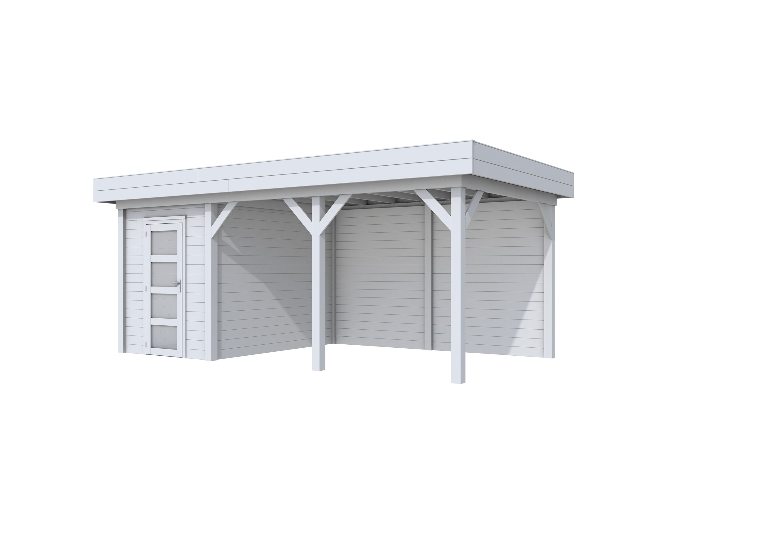 Vuren Topvision Kiekendief, 200 x 300 en luifel 400 cm, lichtgrijs gespoten.