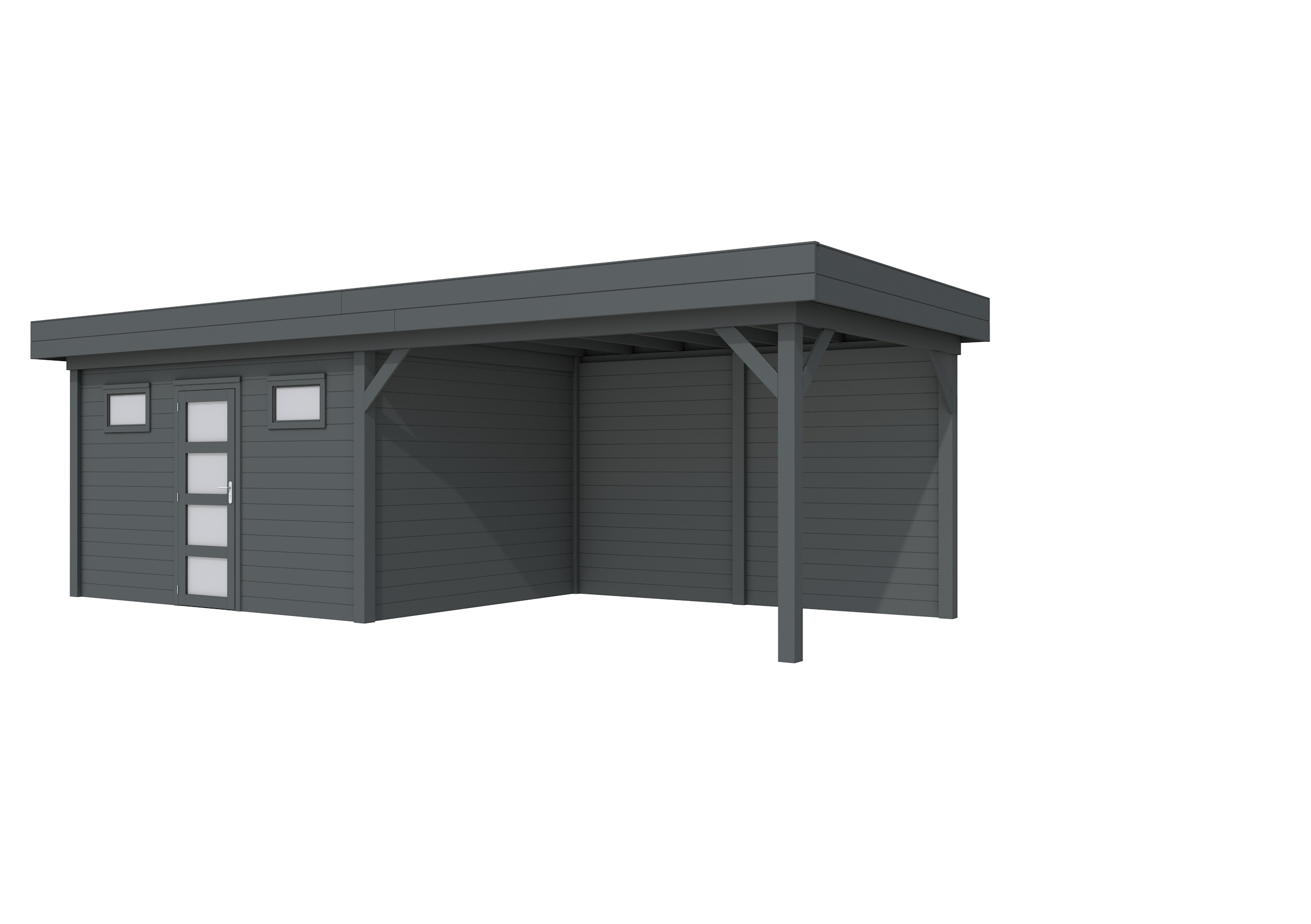 Vuren Topvision Kievit, 400 x 300 en luifel 400 cm, antraciet gespoten.