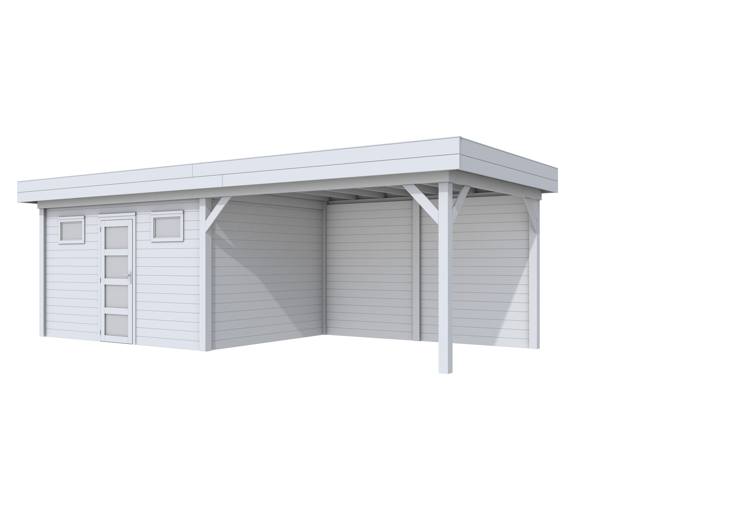 Vuren Topvision Kievit, 400 x 300 en luifel 400 cm, lichtgrijs gespoten.