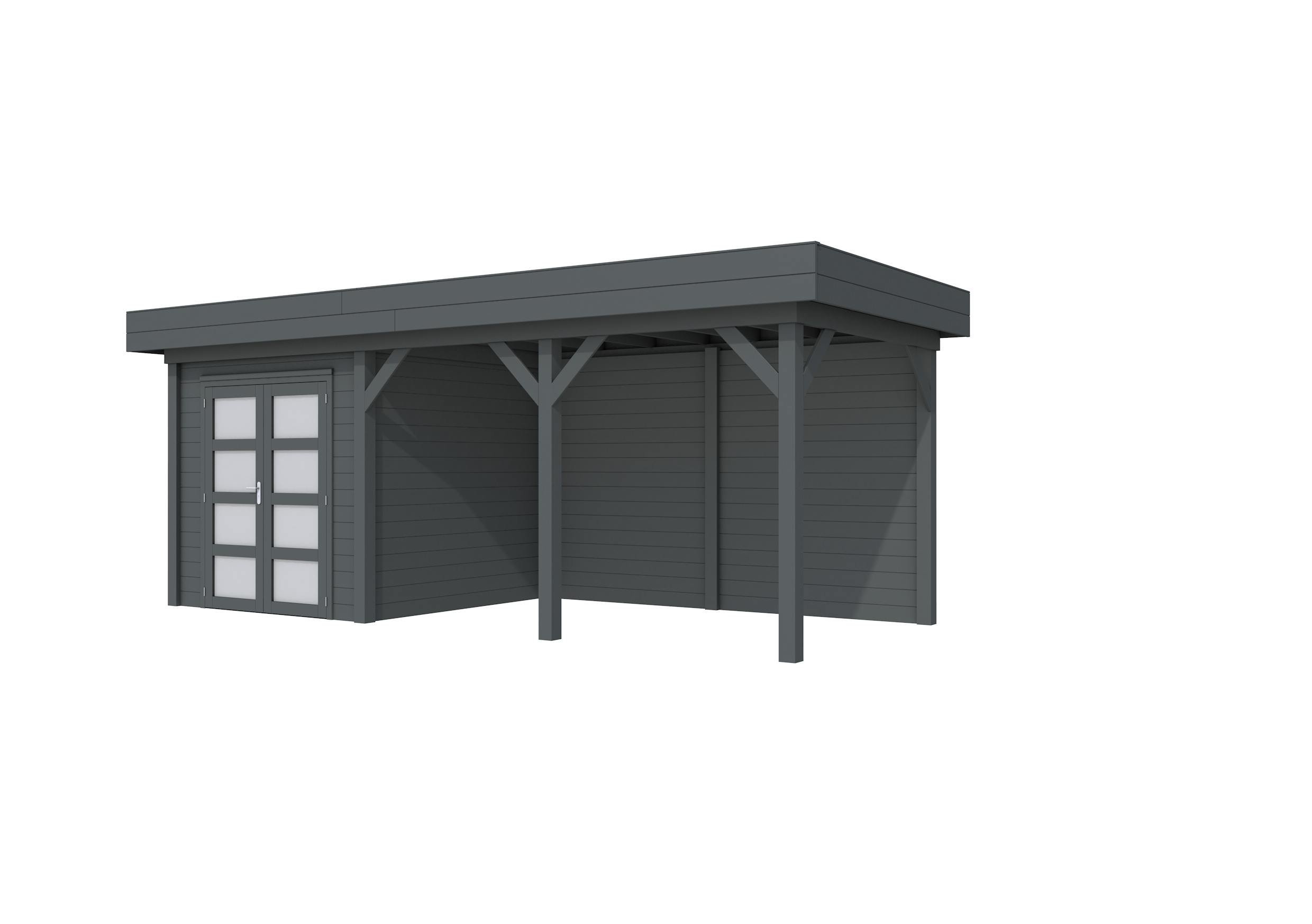 Vuren Topvision Kolibri, 250 x 250 en luifel 400 cm, antraciet gespoten.