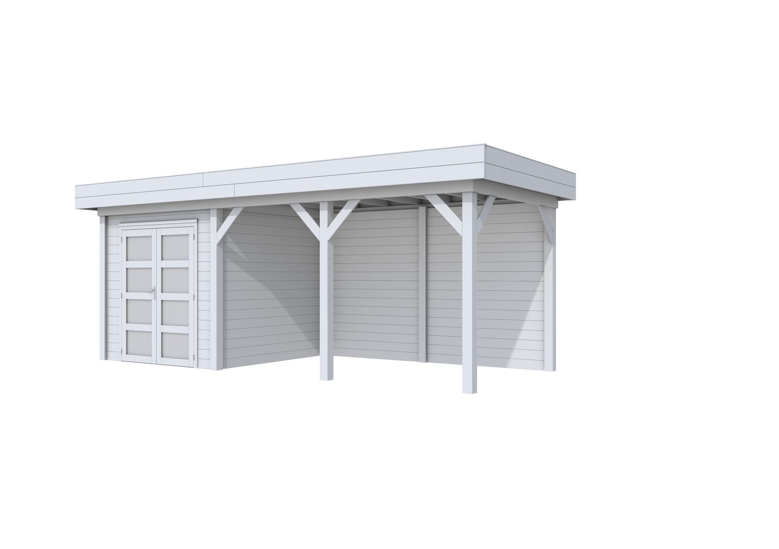 Vuren Topvision Kolibri, 250 x 250 en luifel 400 cm, lichtgrijs gespoten.