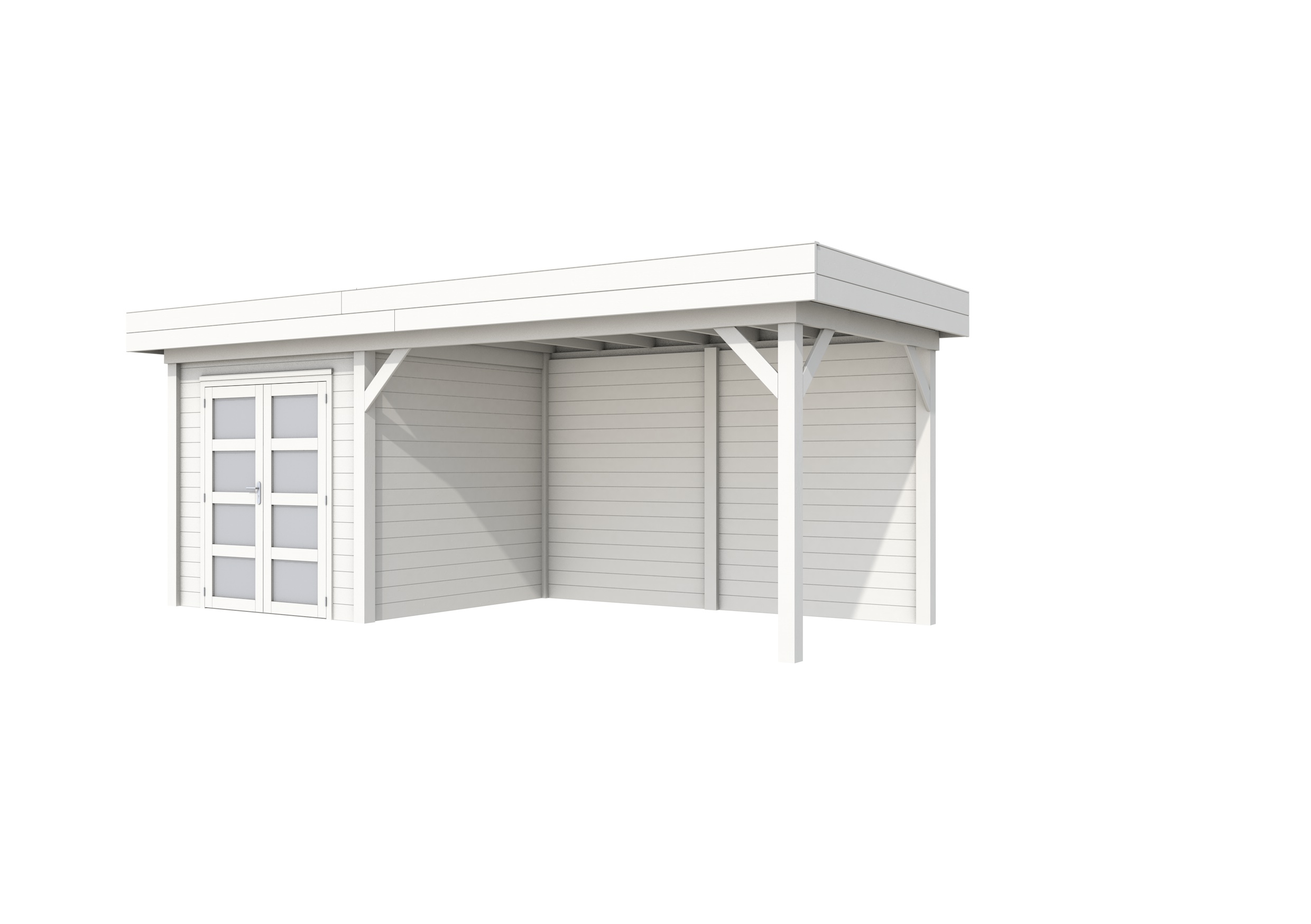 Vuren Topvision Kolibri, 250 x 250 en luifel 400 cm, wit gespoten.