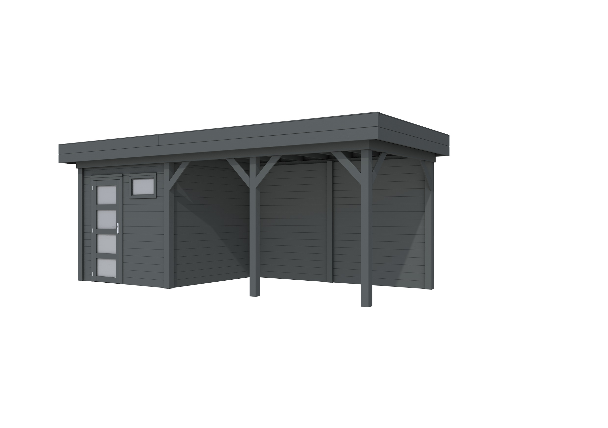 Vuren Topvision Kuifmees, 250 x 250 en luifel 400 cm, antraciet gespoten.