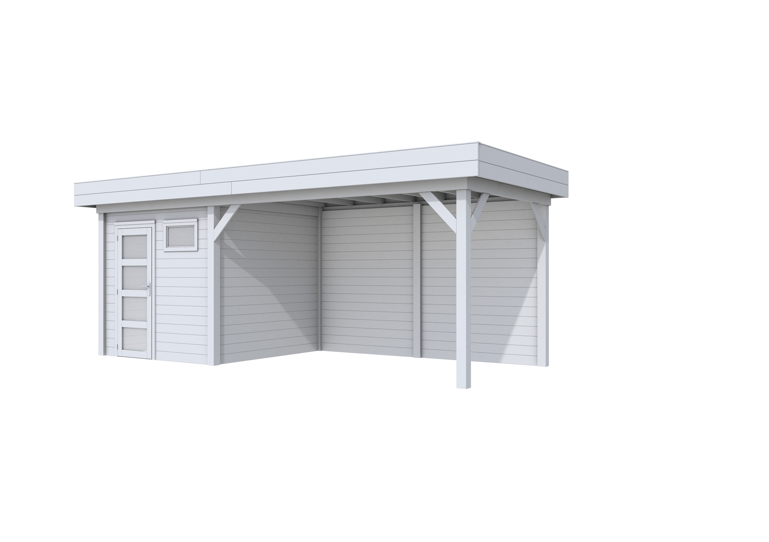 Vuren Topvision Kuifmees, 250 x 250 en luifel 400 cm, lichtgrijs gespoten.