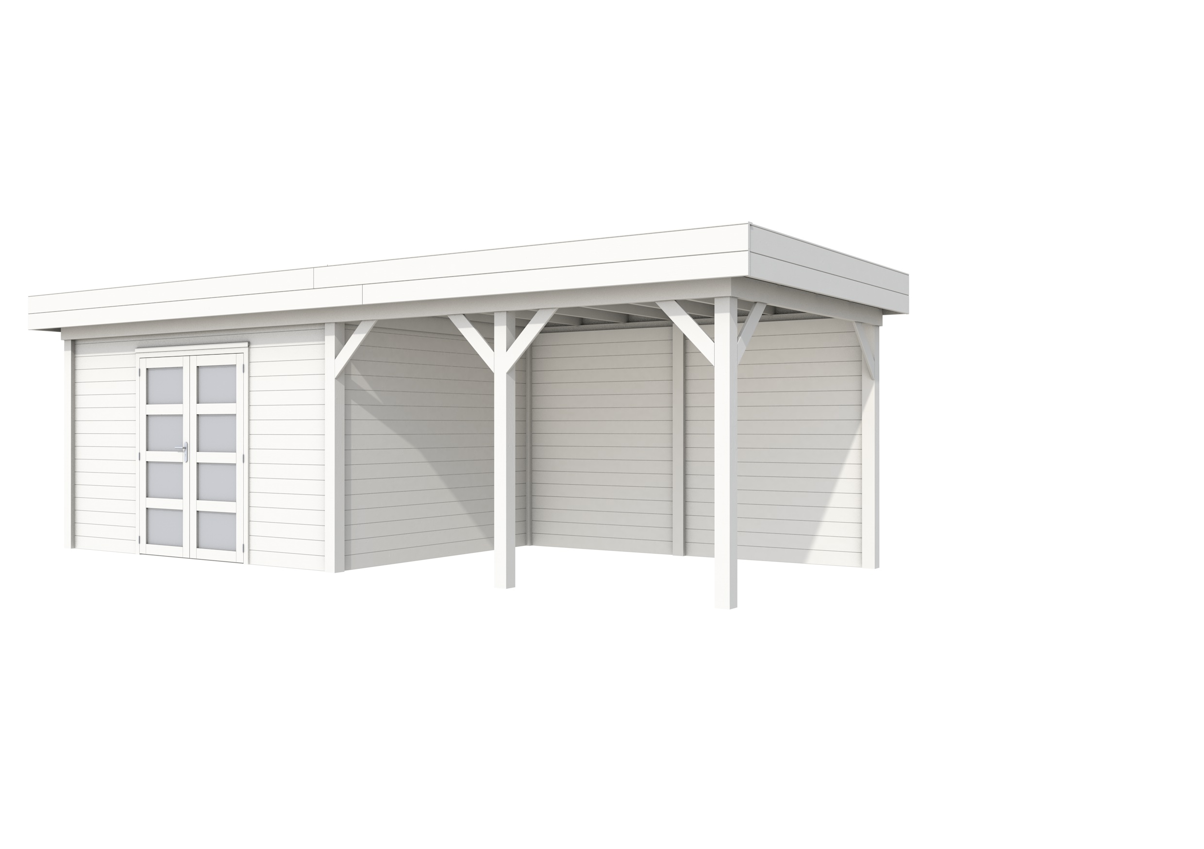 Vuren Topvision Parelhoen, 400 x 300 en luifel 400 cm, wit gespoten.