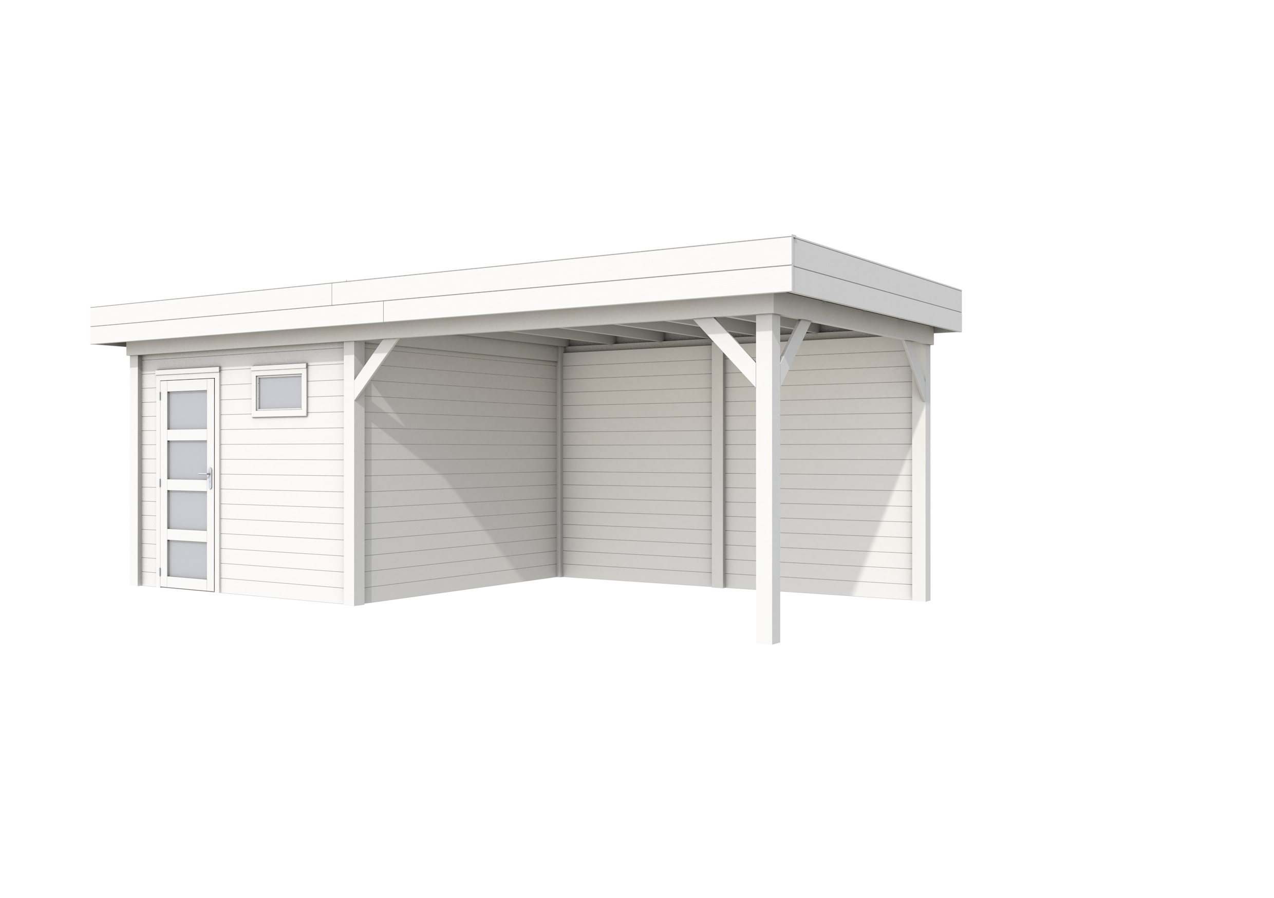 Vuren Topvision Tapuit, 300 x 300 en luifel 400 cm, wit gespoten.