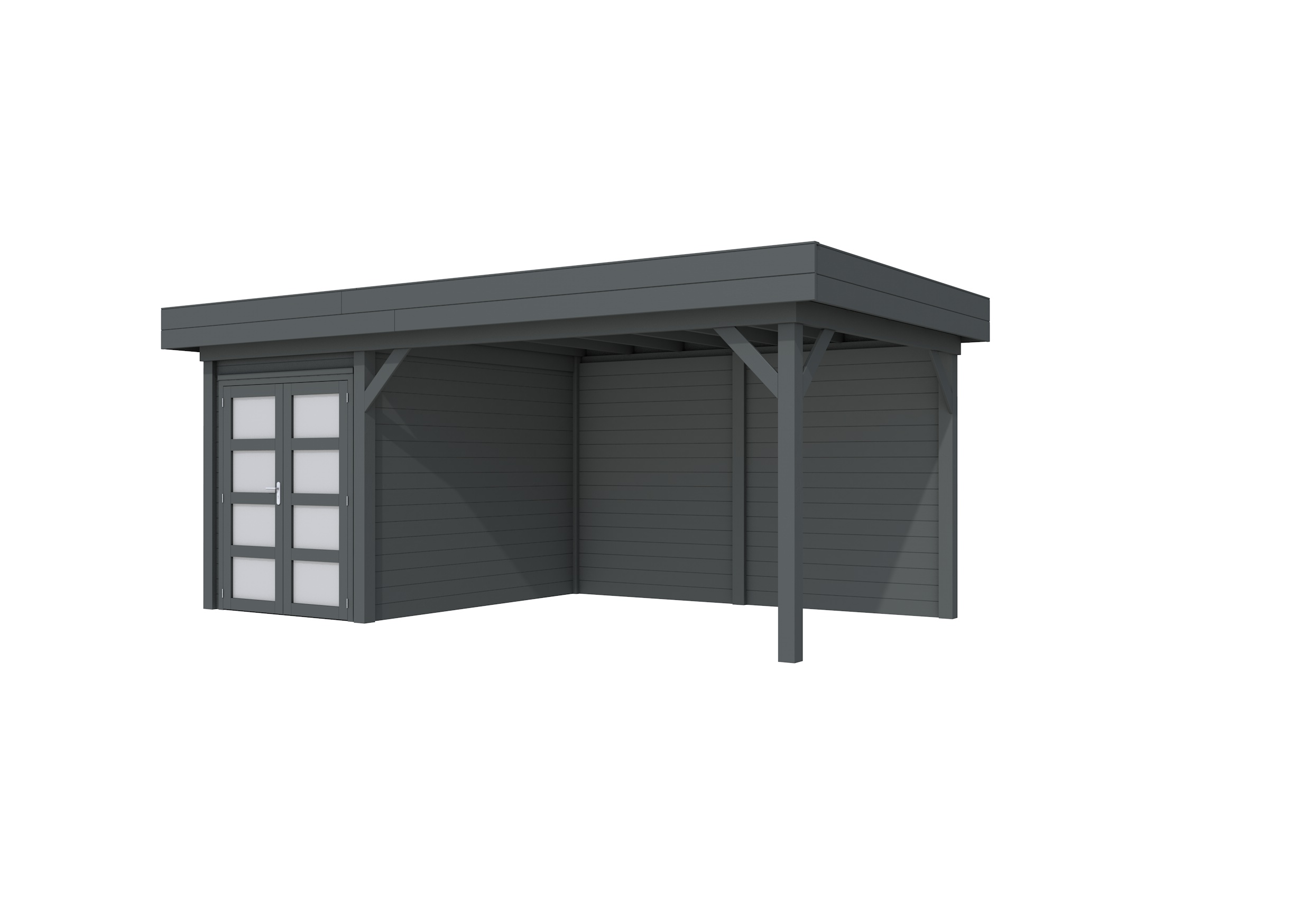 Vuren Topvision Zwaluw, 200 x 300 en luifel 400 cm, antraciet gespoten.