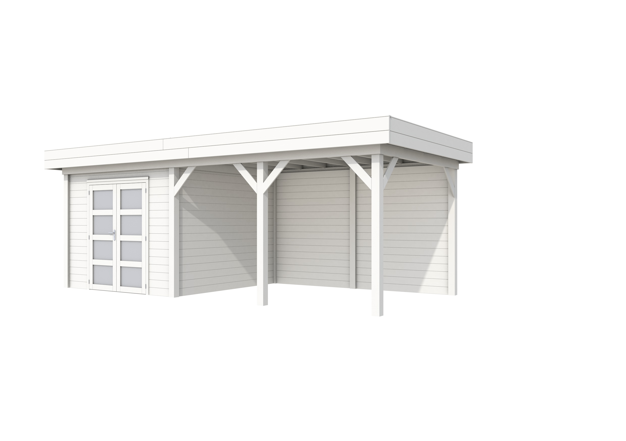 Vuren Topvision Bosuil, 300 x 300 en luifel 400 cm, wit gespoten.