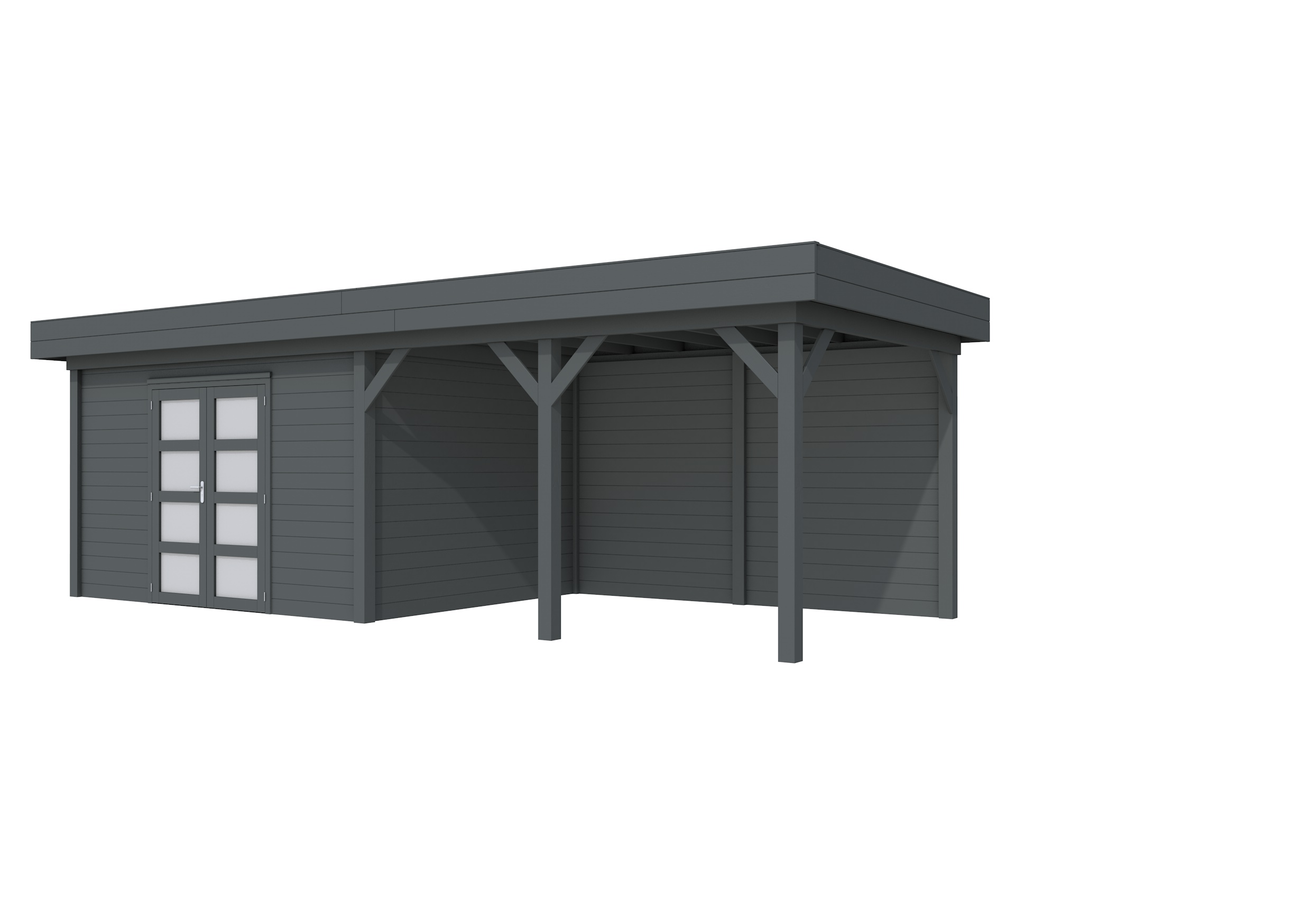 Vuren Topvision Parelhoen, 400 x 300 en luifel 400 cm, antraciet gespoten.