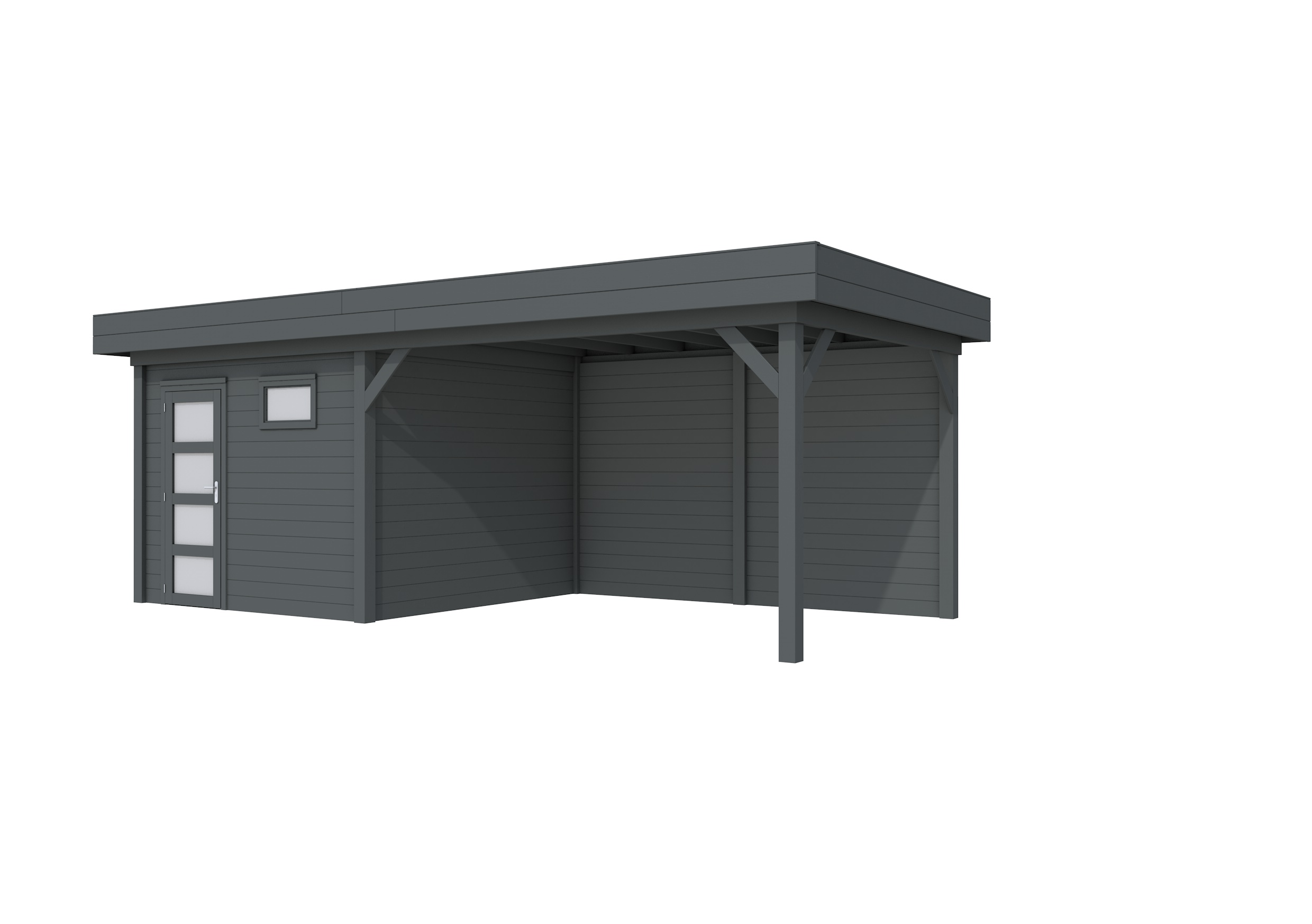 Vuren Topvision Tapuit, 300 x 300 en luifel 400 cm, antraciet gespoten.